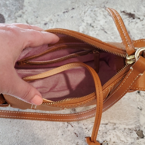 Dooney & Bourke Cognac Brown Pebbled Leather Crossbody Satchel Bag - Picture 7 of 17